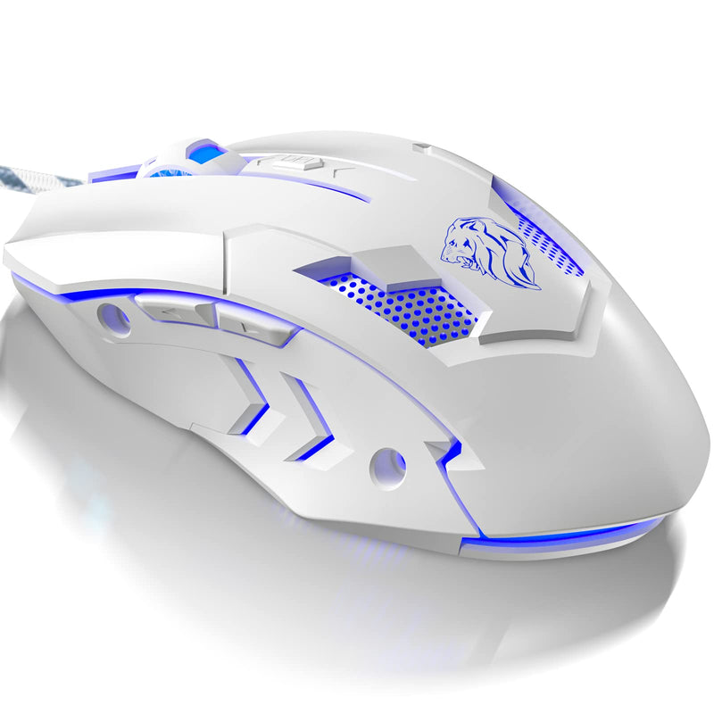  [AUSTRALIA] - FUWANG Wired Gaming Mouse, USB Computer Mouse with RGB Backlit, 7200 DPI Optical Sensor, Ergonomic Gamer Mouse with 6 Programmable Buttons for Windows/PC/Mac/Laptop Gamer White