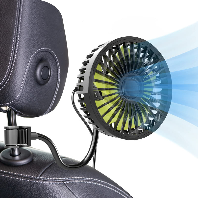  [AUSTRALIA] - Trustnice Car Fan, USB Car Fan for Backseat Car Cooling Fan, 3 Speeds Strong Wind 5V Powerful Quiet Ventilation Fan with Adjustable Clip Electric Car Seat Fan for Vehicles RV SUV Truck Black+Green