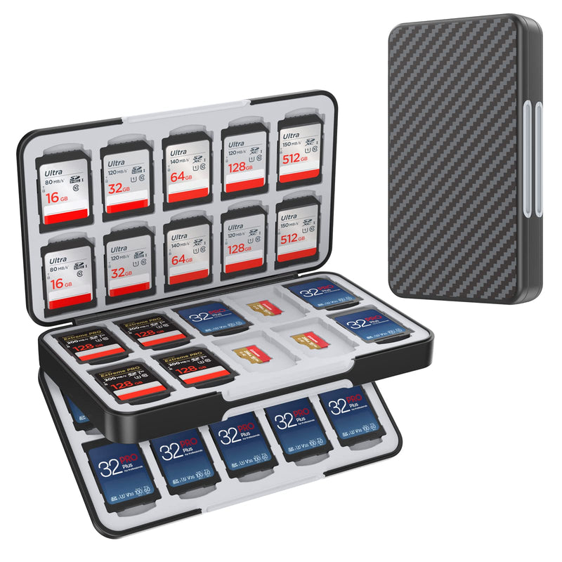  [AUSTRALIA] - HEIYING SD Card Holder for Memory SD Card and Micro SD Card, Portable SD SDHC SDXC Micro SD Card Holder Case with 40 SD Cards Slots & 40 Micro SD Cards Slots. Carbon Fibre Black