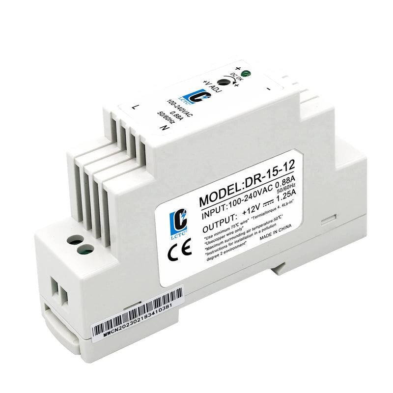  [AUSTRALIA] - LCLCTC DC 12V Din Rail Power Supply Slim 15W 1.25A(Input:100-240VAC,Output:12VDC,50/60HZ) Switching Power Supply Adapter(Volts_of_Direct_Current, 12)