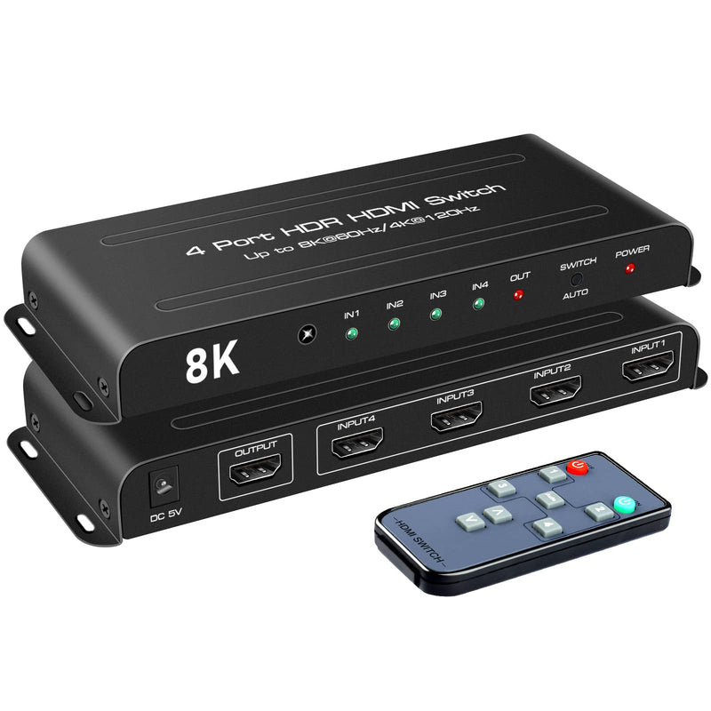  [AUSTRALIA] - NEWCARE HDMI 2.1 Switch 8K 60Hz, HDMI Switch 4K 120Hz HDMI Switcher 4 in 1 Out,4X1 HDMI Auto Switch Selector with Remote for Fire Stick, PS5,Roku,Xbox,Support 1080P@240Hz,3D,48Gbps 8K HDMI 4X1 Switch