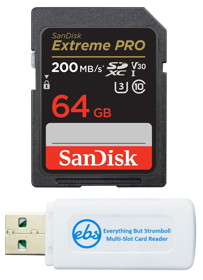  [AUSTRALIA] - SanDisk 64GB SDXC SD Extreme Pro Memory Card Bundle Works with Canon EOS Rebel T5, T5i, T6, T6i, T7, T7i Digital DSLR Camera 4K (SDSDXXU-064G-GN4IN) Plus 1 Everything But Stromboli Multi-Slot Reader