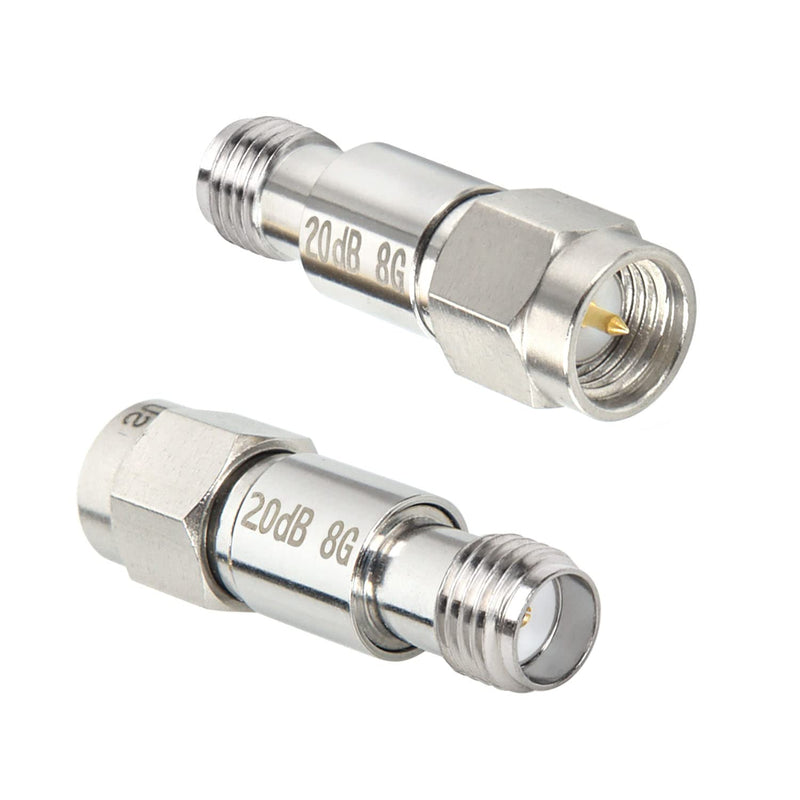  [AUSTRALIA] - XRDS -RF SMA Male to SMA Female Coaxial RF Attenuator, DC to 8 GHz, 50Ohm, 2W, 20dB Constant Attenuator（2PCS）