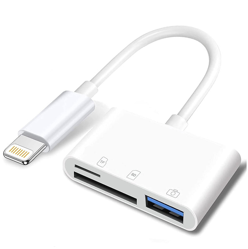  [AUSTRALIA] - Apple Lightning to SD & TF Card USB Camera Adapter for iPhone/iPad, 3 in 1 Card Reader USB Dongle for USB Flash Drive, Keyboard, Mouse, Hubs, MIDI, Micro SD TF Memory Card, Plug & Play