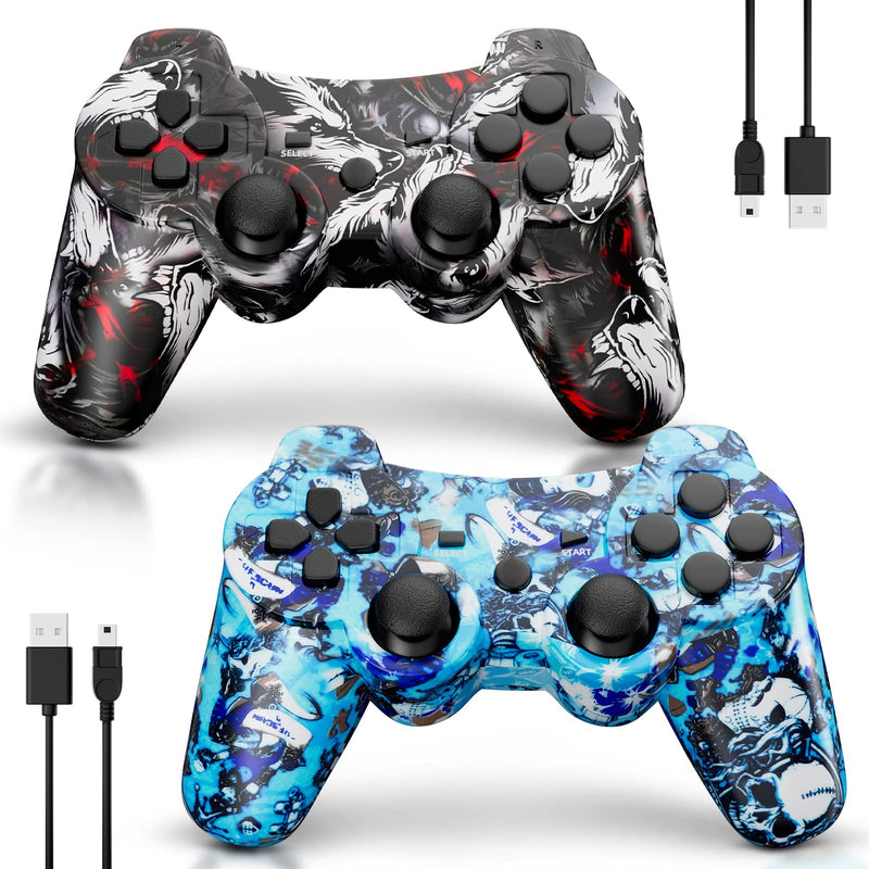  [AUSTRALIA] - Boowen Wireless Controller for PS3 2 Pack, Controller for Sony PlayStation 3, Dual Vibration 6-Axis High-Performance Motion Sense Upgraded Gaming Controller, Compatible with PlayStation 3 Black & Blue