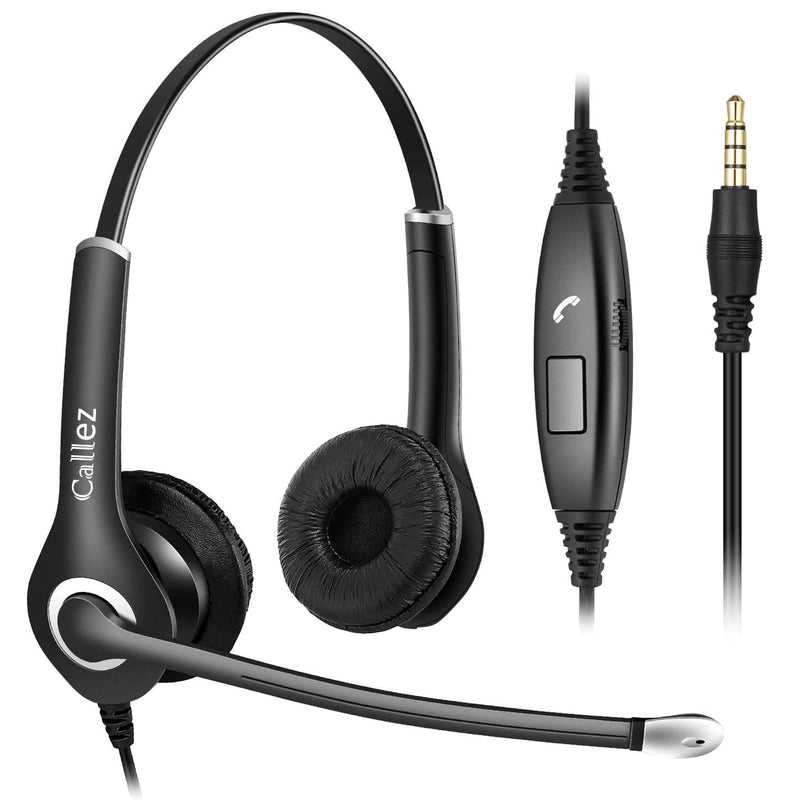  [AUSTRALIA] - Callez 3.5mm Cell Phone Headset with Microphone Noise Cancelling for iPhone Samsung Smartphones Tablets, Computer Headset for Laptop PC Skype Call Center Office Classroom, Super Comfort, Clear Chat Black
