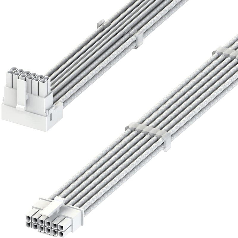  [AUSTRALIA] - LINKUP - AVA Left Angle 600W PCIE 5.0 12VHPWR (16Pin/12+4) 16AWG Sleeved High Current Power PSU Cable - 70cm - (White) Compatible with All RTX 4000 and RTX 3000 FE GPUs GPU - 12VHPWR - 70cm White - 12VHPWR Left Angle Power Cable