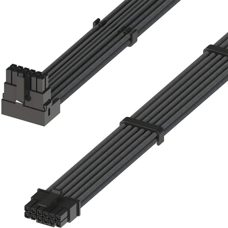  [AUSTRALIA] - LINKUP - AVA Left Angle 600W PCIE 5.0 12VHPWR (16Pin/12+4) 16AWG Sleeved High Current Power PSU Cable - 70cm - (Black) Compatible with All RTX 4000 and RTX 3000 FE GPUs GPU - 12VHPWR - 70cm Black - 12VHPWR Left Angle Power Cable