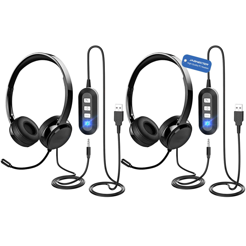  [AUSTRALIA] - USB Headset with Microphone for PC Laptop, 3.5mm Headphone with Microphone Noise Canceling&Volume Control, Computer Headset with Mute&Sidetone for VoIP Skype MS Teams Online Conference Class (2 Pack) 2 Pack