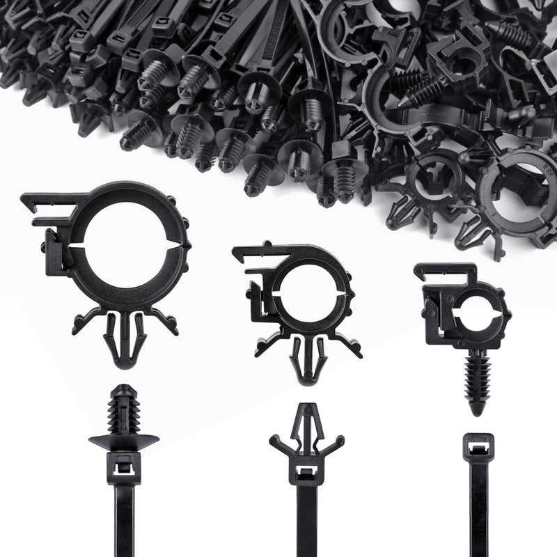  [AUSTRALIA] - UNIGT 150pcs Push Mount Cable Zip Tie with Car Wire Loom Routing Clips, Universal Compatible with GM Ford Trucks Cars Sedan UTV Engine Bay Self Locking Straps