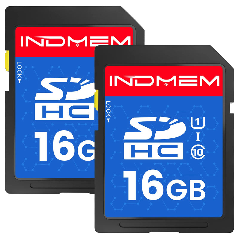  [AUSTRALIA] - INDMEM 16GB SD Card (2 Pack) - SDHC Flash Memory Card UHS-I U1 Class 10 High-Speed Full HD Video Compatible with Digital Point-and-Shoot Cameras, HD Camcorders, DSLR and PC 16GB(2PCS)