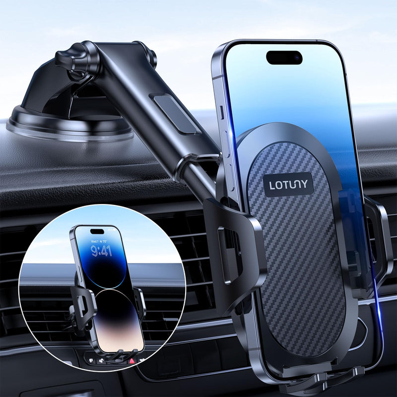  [AUSTRALIA] - LOTUNY Universal Phone Mount for Car, [Military-Grade Reliable Suction] Hands-Free Car Phone Holder Mount, Automobile Cell Phone Holder Car for Dashboard Windshield Vent Fit for All Smartphones Black