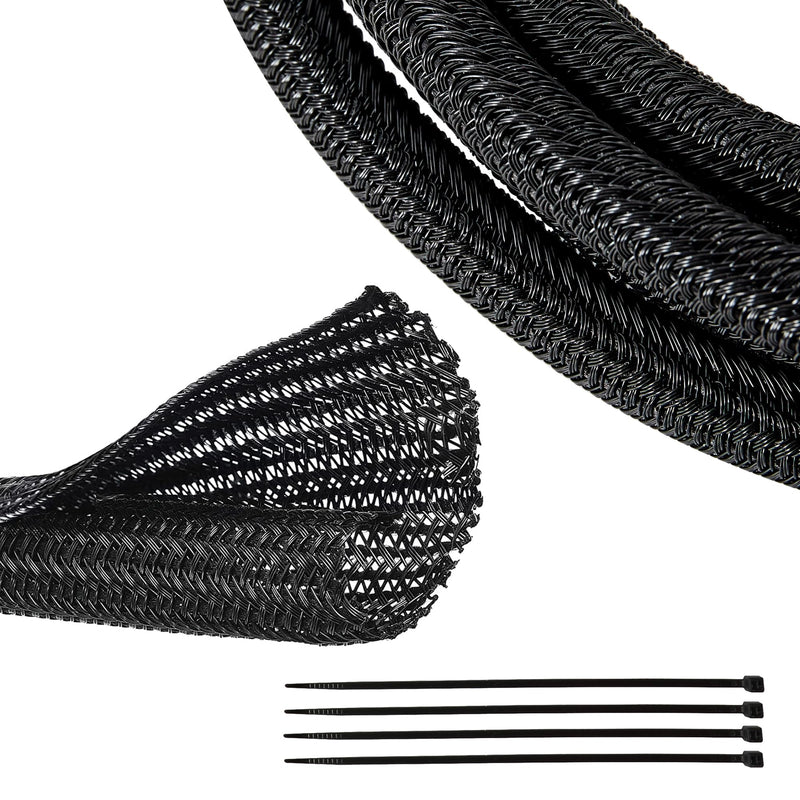  [AUSTRALIA] - RED WOLF Braided Wire Cable Sleeve Split Wiring Sleeving 10 Feet - 1/2" Flexible Self-Wrap for Automotive Computer Cable Cord Management Cover Protector, Anti-Scratch High-Temperature Black 1/2" x 10FT