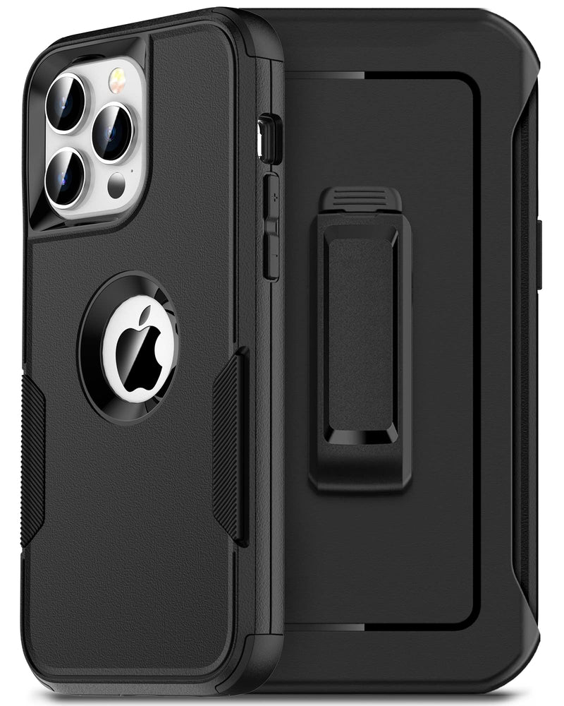  [AUSTRALIA] - RonShieh Defender Case for iPhone 13 Pro Max with Holster Belt Clip: Heavy Duty Protective Shockproof Rugged Non-Slip Hard Phone Cover with Screen Protector for Men, Black