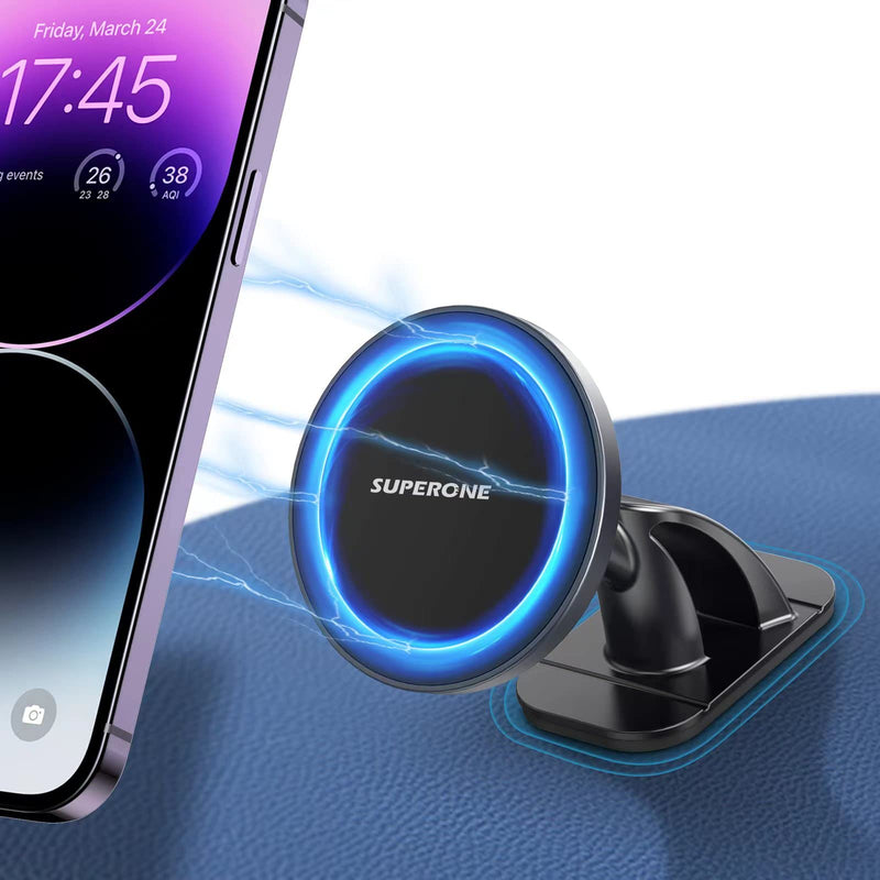  [AUSTRALIA] - SUPERONE for MagSafe Car Mount, Strong [Never Drop] Magnetic iPhone Holder for Car Dash, HandsFree 360° Rotation Phone Mount [Strongest 3M Adhesive] for iPhone 14 13 12 Pro Max MagSafe Case