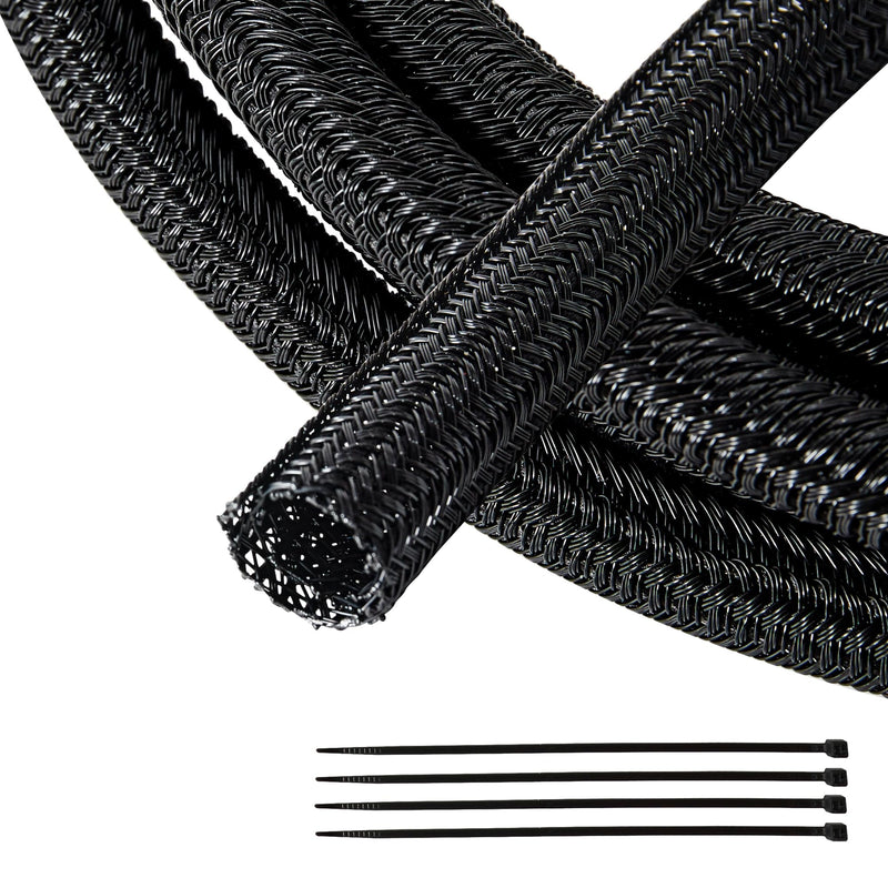  [AUSTRALIA] - RED WOLF 1/4” x 10FT Cable Sleeves Cord Management Braided Wire Loom Sleeving Protector Wiring Cable Cover Flexible Self-Wrap for Automotive Home Office Anti-Scratch High-Temperature Black 1/4" X 10FT