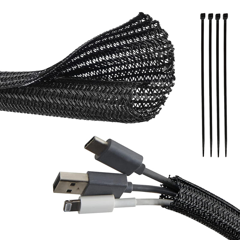  [AUSTRALIA] - RED WOLF Cable Sleeves Cord Management Braided Wire Loom Split Sleeving 3/8 Inch x 10 FT Protector Wiring Cable Cover Flexible Self-Wrap for Automotive Home Office Anti-Scratch High-Temperature Black 3/8" x 10FT