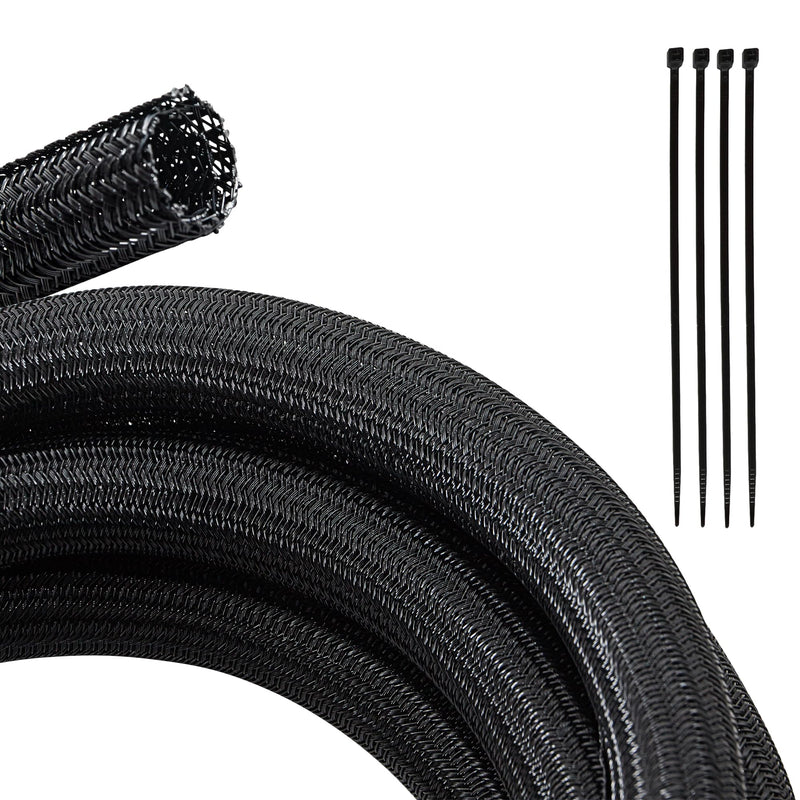  [AUSTRALIA] - RED WOLF 10 Feet - 3/4" Split Cable Sleeves Cord Management Braided Wire Loom Sleeving Protector Wiring Cable Cover Flexible Self-Wrap for Automotive Home Office Anti-Scratch High-Temperature Black 3/4" x 10FT