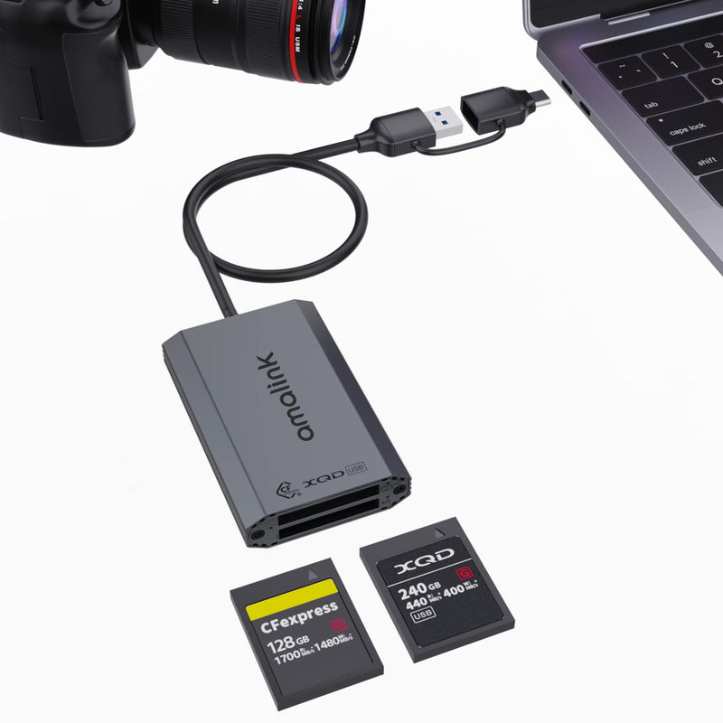  [AUSTRALIA] - CFexpress Type B and XQD Card Reader,amalink Dual Slot USB 3.2 GEN 2 10G Type B CFexpress Adapter with Dual connectors(USB A&USB C) .Plug and Play Compatible with Android/Windows/Mac OS/iPad