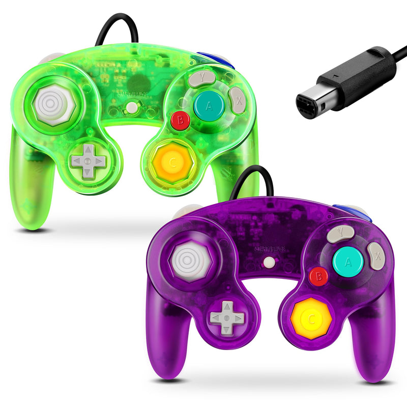  [AUSTRALIA] - FIOTOK Gamecube Controller, Classic Wired Controller for Wii Nintendo Gamecube (Clear Purple & Clear Green-2Pack) Clear Purple & Clear Green