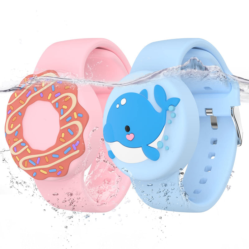  [AUSTRALIA] - Waterproof Air tag Bracelets For Kids (2 Pack) - Soft Silicone Hidden Air tag Wristband - Lightweight GPS Tracker Holder Compatible with Apple Airtag Watch Band For Child (Whale & Donut) Whale & Donut