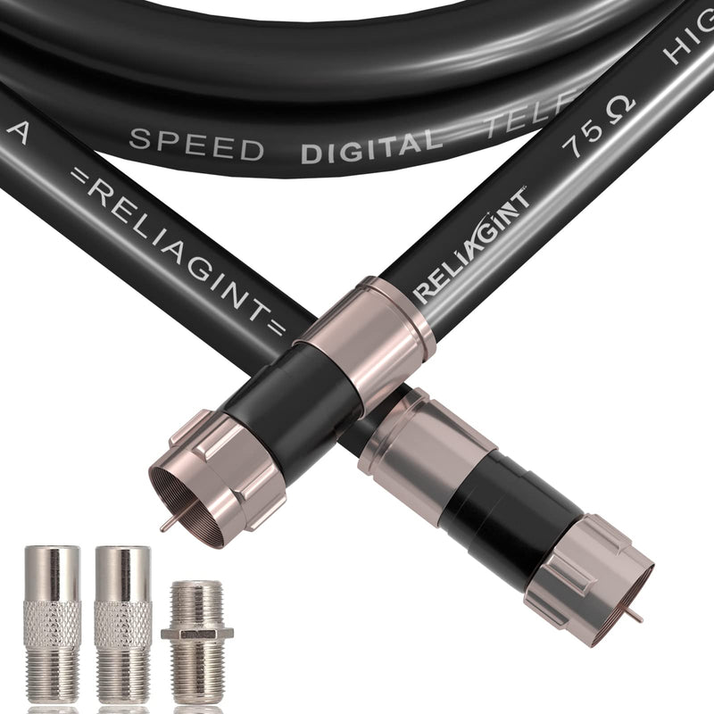  [AUSTRALIA] - RELIAGINT 25ft RG6 Black 75 ohm Coaxial Cable with F Connector, F81 Double Female Adapter, Low Loss High-Speed Coax Cable Cord Extender for HD TV, Dish, Satellite, Antenna, TV Cable 25' 25 FT