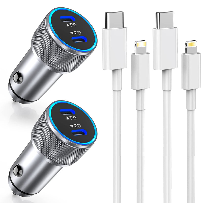  [AUSTRALIA] - iPhone Fast Car Charger,2Pack Dual Port USB C Car Charger[Apple MFI Certified]Power Delivery Apple Car Adapter with 2Pack Lightning Cable Type C Rapid Car Charging for iPhone 14/13/12/11/Xs/Xr/SE/iPad