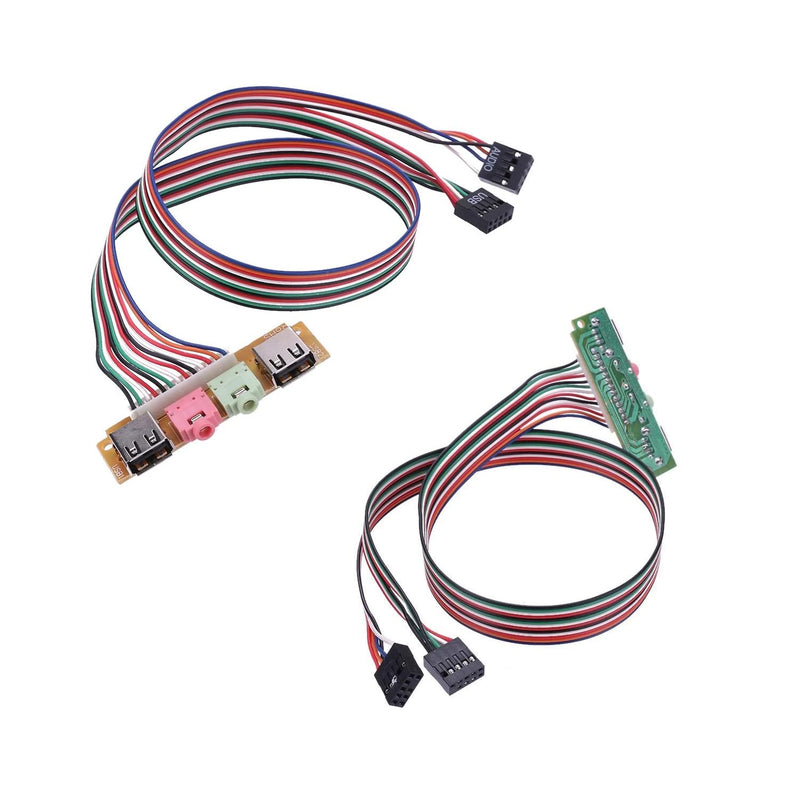  [AUSTRALIA] - ThtRht 2 Pack USB + Audio Front Panel Interface Port PC Computer Chassis Case Desktop Extension Cable 9-Pin Connector for 3.5mm Earphone Microphone USB Female Plug Mic Input Output Headset Motherboard
