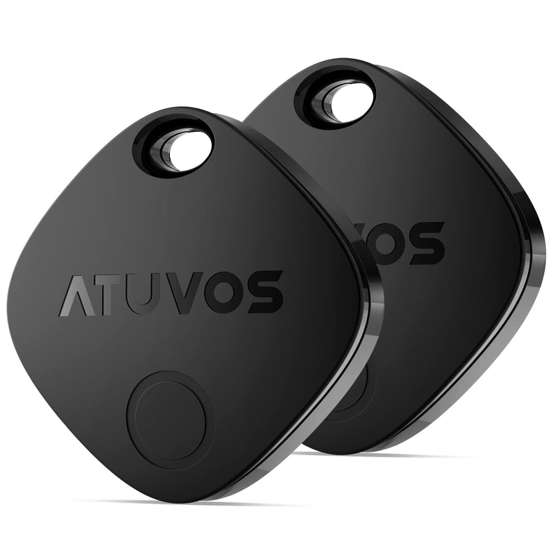  [AUSTRALIA] - ATUVOS Key Finder Locator, Bluetooth Tracker Works with Apple Find My (iOS only), IP67 Waterproof, Privacy Protection, Lost Mode, Item Locator for Suitcase, Bags, and More 2 Pack Black