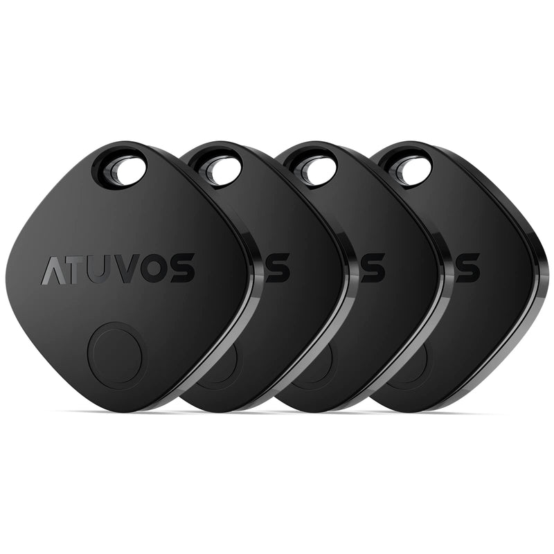  [AUSTRALIA] - ATUVOS Key Finder, Bluetooth Tracker Works with Apple Find My (iOS only), IP67 Waterproof, Replaceable Battery,Privacy Protection, Lost Mode,Item Locator for Bags, and More 4 Pack Black