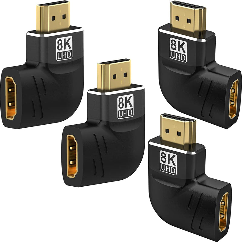  [AUSTRALIA] - Warmstor 8K HDMI Flat Adapter 90 Degree and 270 Degree 4 Pack, HDMI Right Angle Adapter Male to Female HDMI 2.1 Cable Adapter Support 8K@60Hz, 4K@120Hz, HDR, eARC for HDTV Switch Laptop PS4 PS5 Xbox