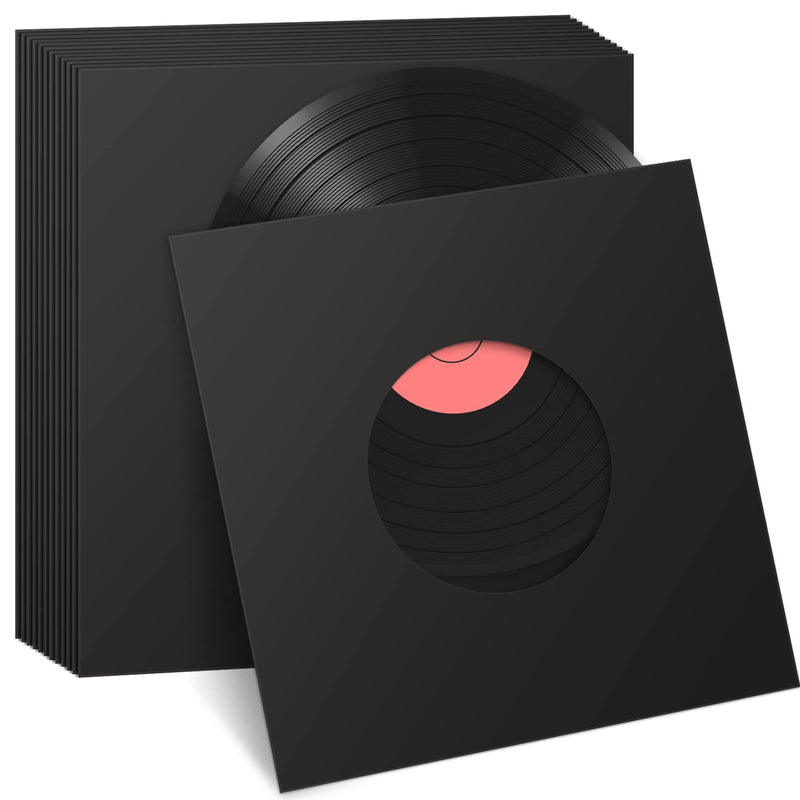  [AUSTRALIA] - Eaasty 50 Pieces Paper Vinyl Record Sleeves 45 RPM Protection Paper Covers for Singles Records Square Record Sleeves Outer Album Covers Vinyl Jacket Covers with Holes for Storage (Black, 7.3 Inch)