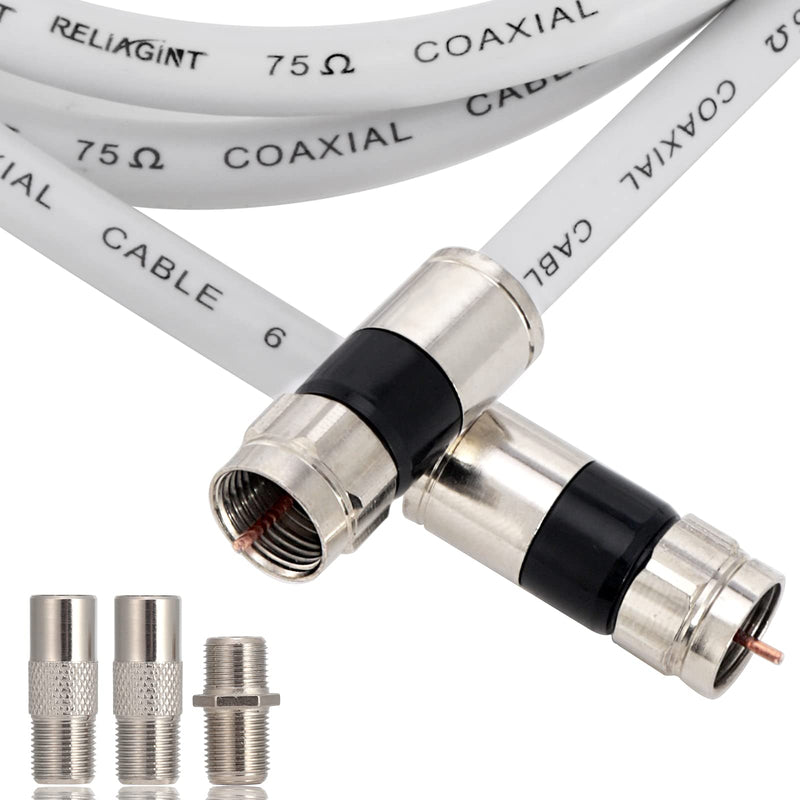  [AUSTRALIA] - RELIAGINT 35ft, RG6 White Coaxial Cable with F Pin Connector, F81 Double Female Extension Adapter, Low Loss High Speed Coax Cable Cord Extender for HD TV, Dish,Satellite, Antenna, TV Cable 35' 35 FT