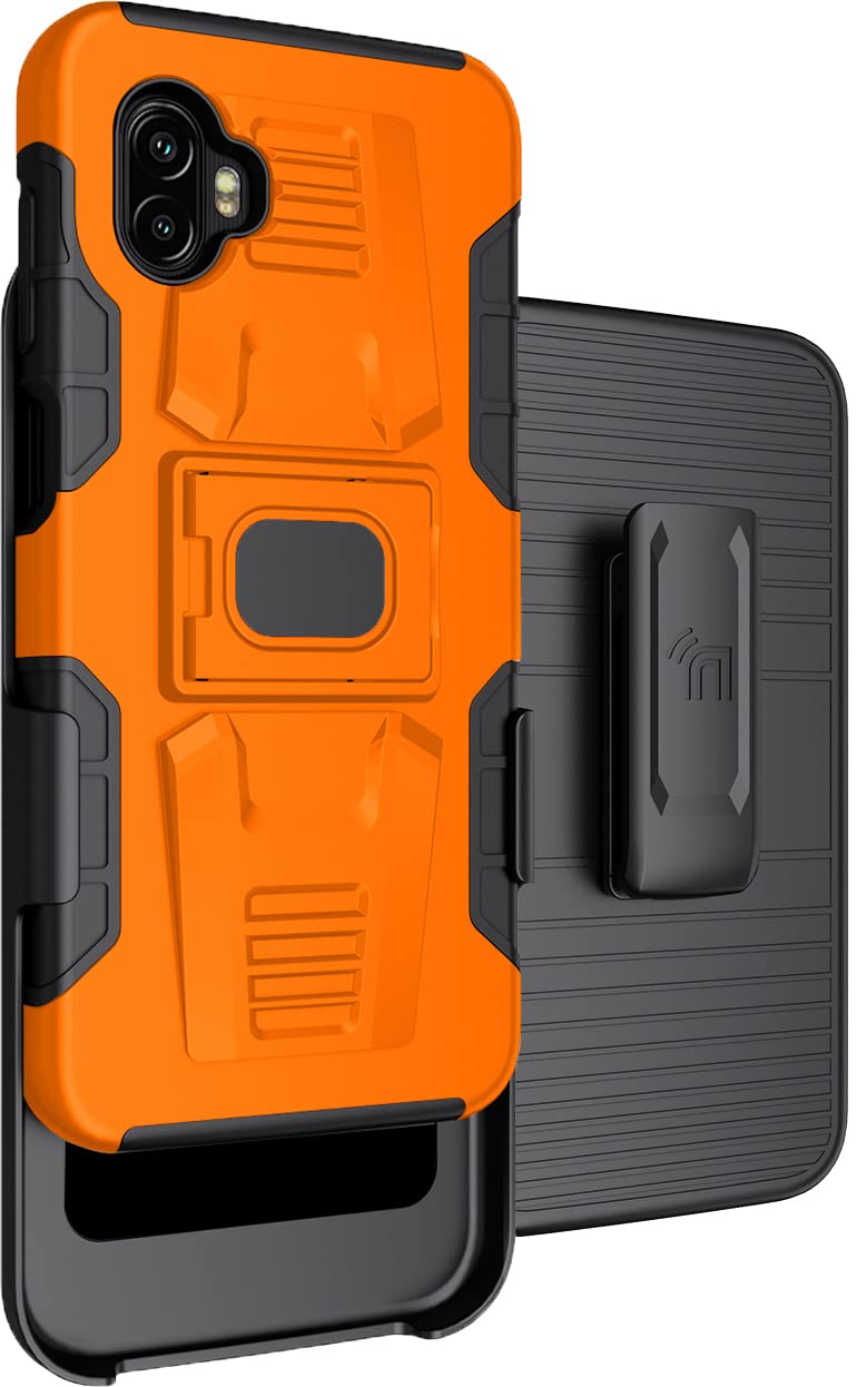  [AUSTRALIA] - Case with Clip for Galaxy XCover 6 Pro, Nakedcellphone Rugged Ring Grip Cover with Stand [Built-in Mounting Plate] and [Belt Hip Holster] for Samsung XCover6 Pro Phone (2022, SM-G736) - Bright Orange