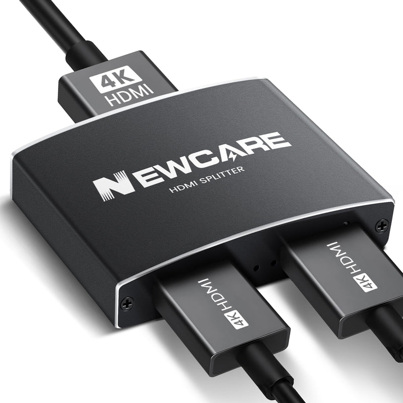  [AUSTRALIA] - NEWCARE HDMI Splitter 1 in 2 Out, Alu-Alloy 4K HDMI Splitter for Dual Monitors Duplicate/Mirror with 3.9FT HDMI Cable,Powered HDMI Splittter Amplifier, Support Two Different/Same Size TVs at Same Time 4K@30Hz HDMI Splitter Black