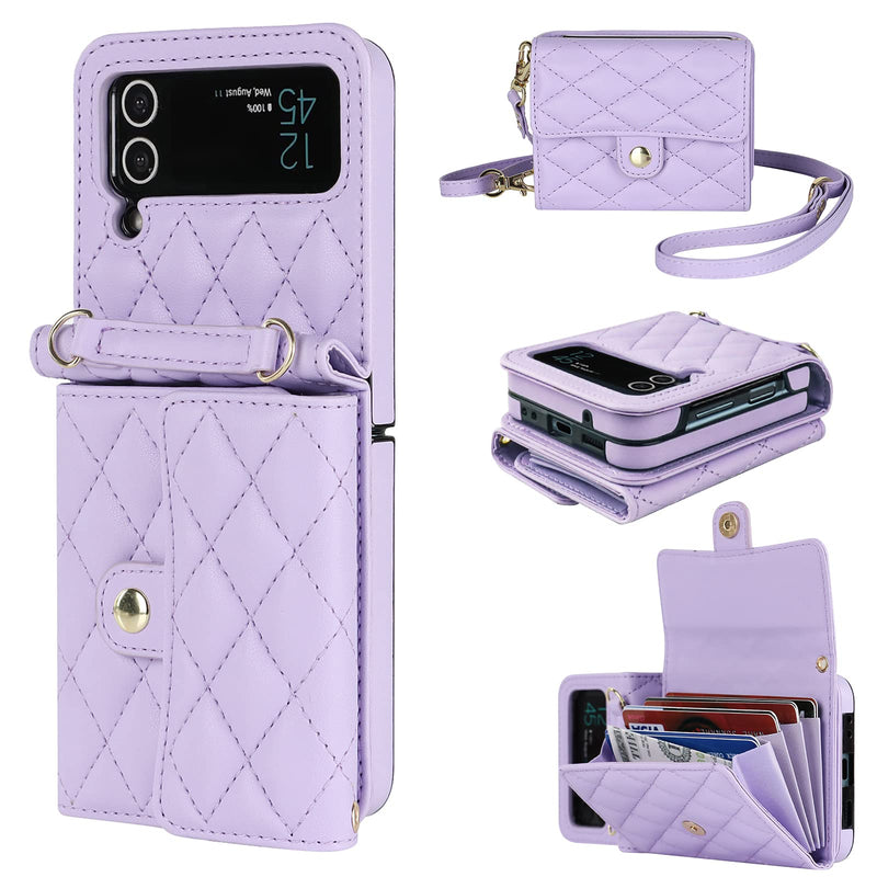  [AUSTRALIA] - KIHUWEY Crossbody Wallet Case for Samsung Galaxy Z Flip 4, Purse with Credit Card Slot Holder RFID Blocking PU Leather Adjustable Lanyard Detachable Strap Wrist for Women (Purple) Purple