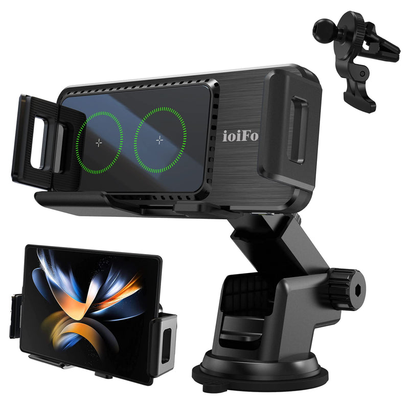  [AUSTRALIA] - Wireless Car Phone Charger, ioiFour Car Phone Mount, Auto-Rotating Dual Coils 15W Qi Fast Charging Car Phone Holder for Samsung Galaxy Z Fold/Flip 5/4/3/S23/S22, iPhone 14/13, Google Pixel Fold/6 Pro