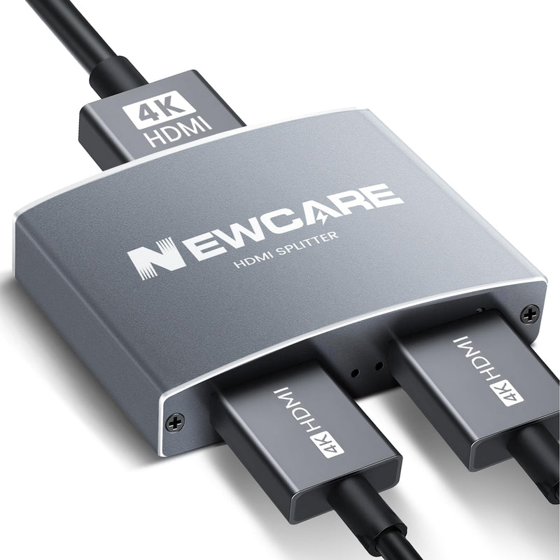  [AUSTRALIA] - NEWCARE HDMI Splitter 1 in 2 Out, Aluminum 4K HDMI Splitter Cable for Dual Monitors Duplicate/Mirror with 3.9FT High Speed Cable,Powered HDMI Splittter 1 to 2 Amplifier, 1 Source to 2 Displays 4K@30Hz HDMI Splitter Grey
