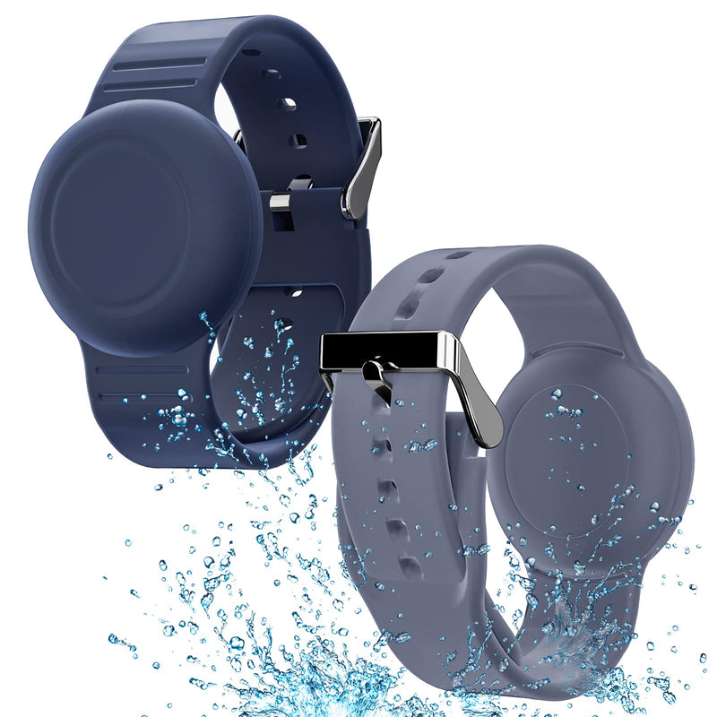  [AUSTRALIA] - Waterproof Air Tag Bracelet for Kids(2 Pack), Soft Silicone Air Tag Hidden Wristband Kids, Lightweight GPS Tracker Compatible with Apple AirTag Wrist Band for Child (Grey Blue & Navy Blue) Grey Blue & Navy Blue