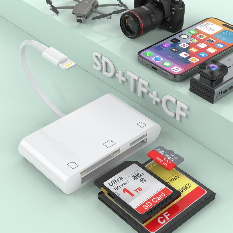  [AUSTRALIA] - 3-in-1 Lightning to CF/SD/Micro SD Card Reader for iPhone iPad,3-Slot Apple Compact Flash Memory Card Reader Adapter,Trail Game Digital Camera Viewer for iPhone 14/13/13 Pro/12/12 Pro【MFI Certified】