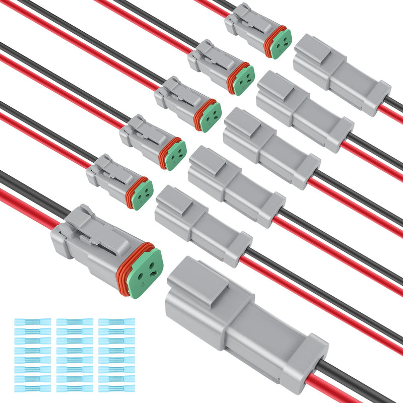  [AUSTRALIA] - 6 Kit Deutsch DT 2 pin Grey Male Female Wiring Harness Deutsch Pigtail 2 Wire Way Waterproof Automotive Electrical Connector 16 AWG with Heat Shrink Tubing Grey 2Pin wiring 6Set