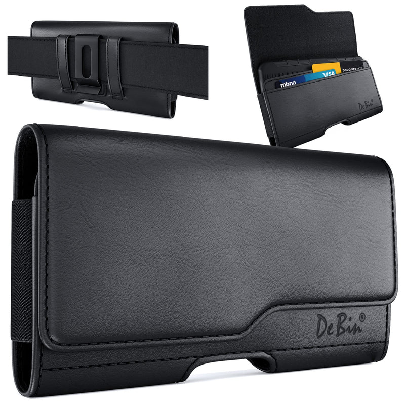  [AUSTRALIA] - DeBin Holster for iPhone 14, 14 Pro, 13, 13 Pro, 12, 12 Pro, 11, 11 Pro, Xs, X, Xr Cell Phone Belt Holder Case with Belt Clip Leather Pouch Cover Built in ID Credit Card Slot (Fits Phone with Case)