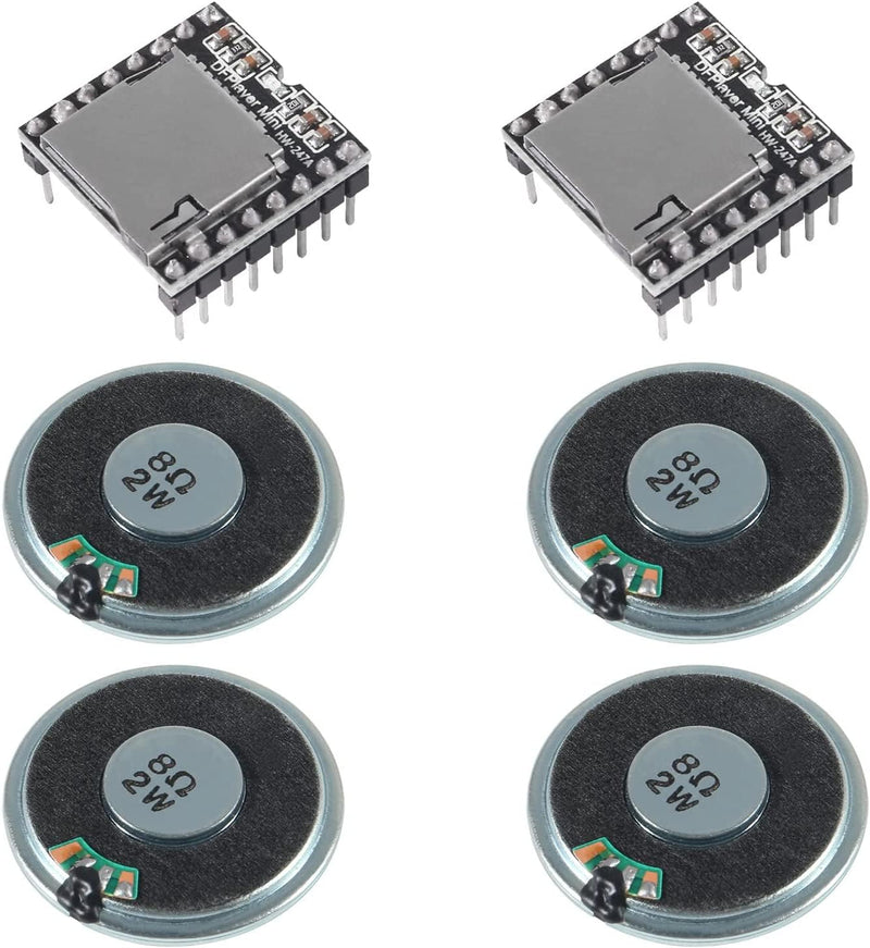  [AUSTRALIA] - ALMOCN 2PCS YX5200 DFPlayer Mini MP3 Player Audio Module + 4PCS 2W 8Ohm Round Micro Speaker MP3 Voice Decode Board Supporting TF Card U-Disk IO/Serial Port/AD for Arduino