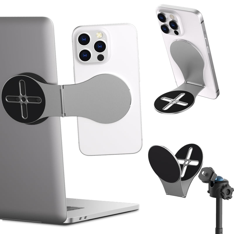  [AUSTRALIA] - ALAFLY for MagSafe Laptop Phone Mount, 360° Rotatable Car Tripod Phone Holder Stand Hands Free Foldable Ultra-Thin Silver