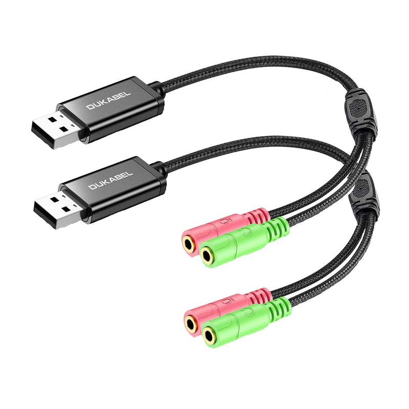  [AUSTRALIA] - USB Audio Adapter, DuKabel USB to 3.5mm Jack TRS AUX Adapter for Built-in Chip USB Sound Card for Headset with Separate Plug TRS 3 Pole Microphones [Metal Housing & Durable Braided / 9.8inch]<2PACK> 9.8 inch / 25 cm/2Pack
