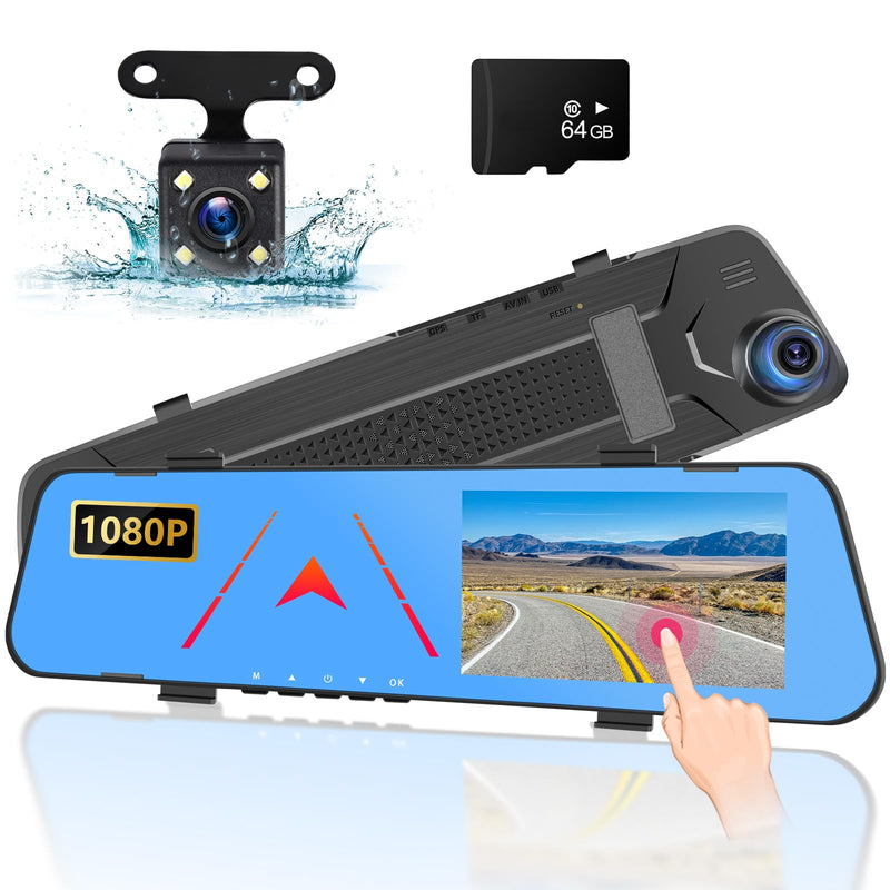  [AUSTRALIA] - 4.5 Inch Rear View Mirror Camera for Car with 64G TF Card, 1080P IPS Touch Screen/Loop Recording / 150° Wide Angel/Night Vision/G-Sensor/Parking Assistance