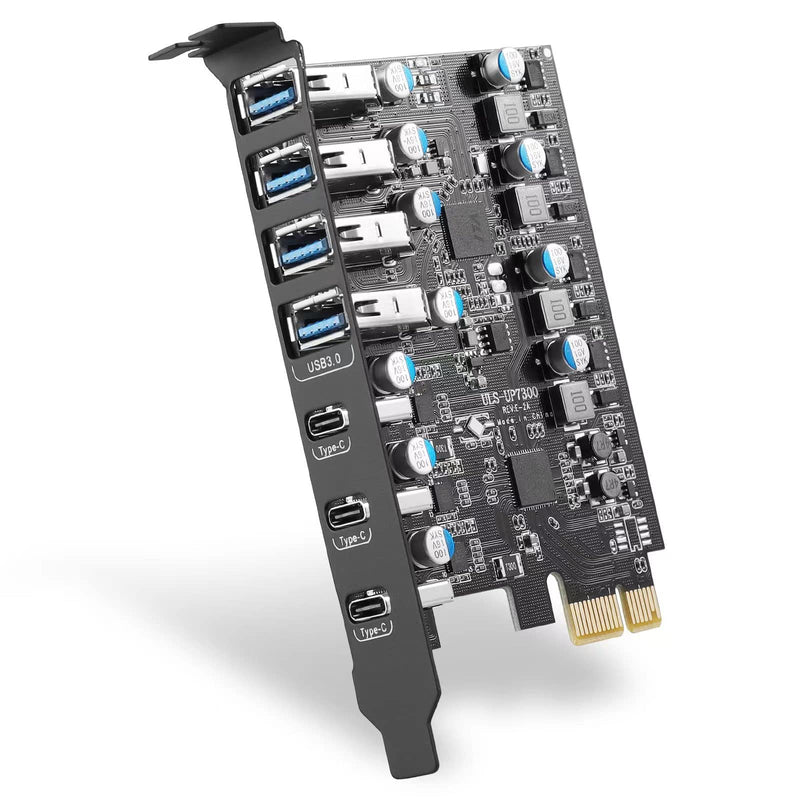  [AUSTRALIA] - Fanblack 7 Ports PCI-E to USB 3.0 Expansion Card (4 USB A and 3 USB C Ports), Internal Converter PCI Express Expansion Card for Desktop PC, Works with Win/Linux/Hackintosh/Proxmox/MAC OS/Ubuntu/unRAID