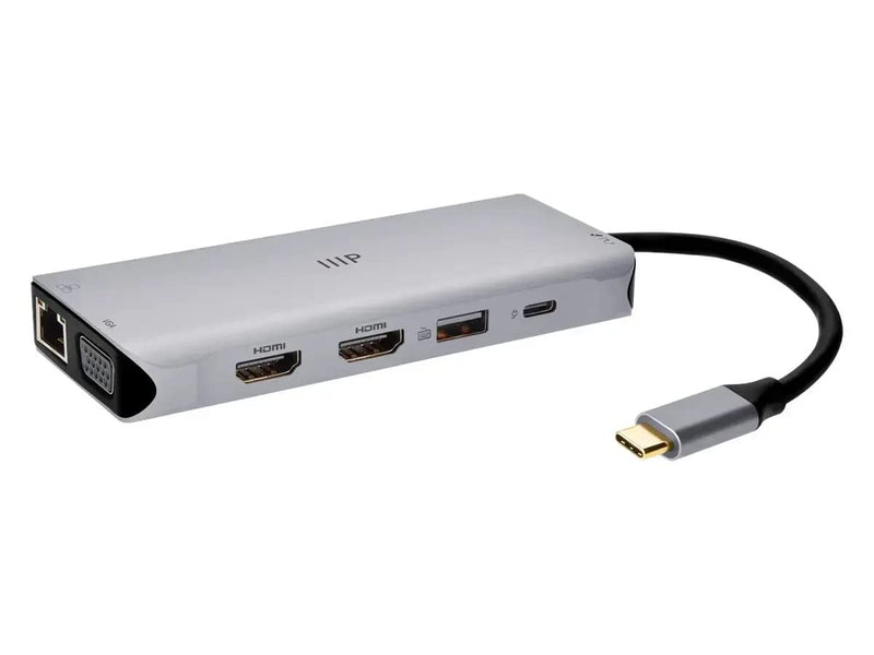  [AUSTRALIA] - Monoprice 12-in-1 Dual-HDMI + VGA MST Triple Monitor Docking Station, Dual 4K HDMI, VGA, 5Gbps USB‑A, Gigabit Ethernet, SD/MicroSD Readers, 100W PD, 3.5mm Dual Audio/Microphone Jack