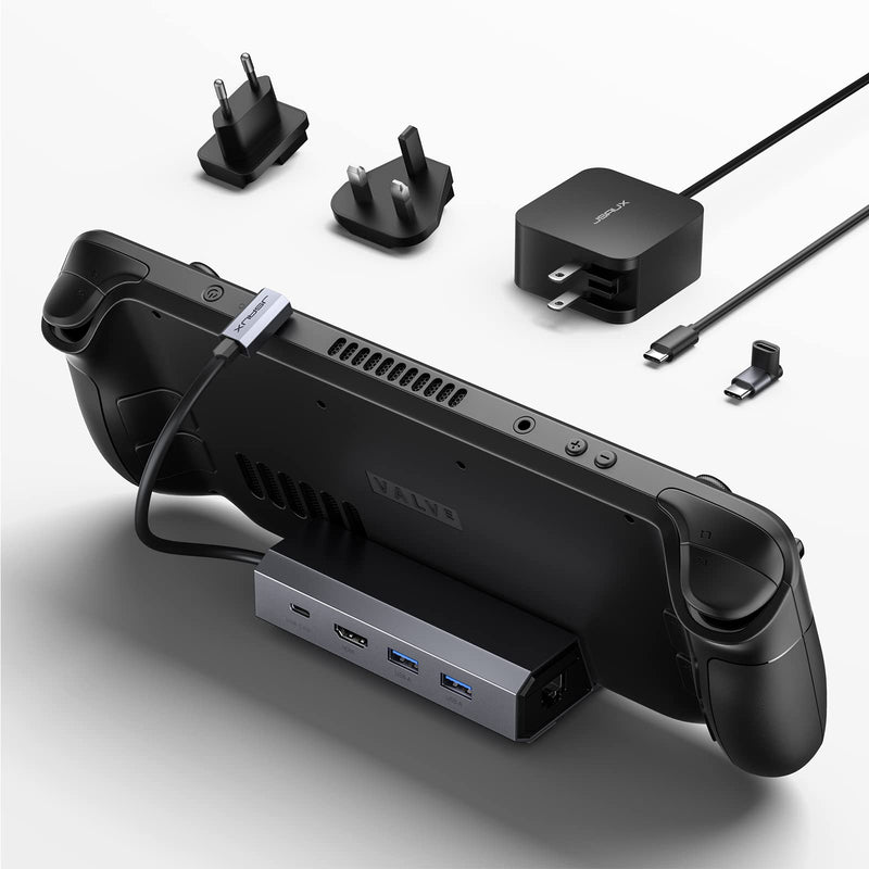  [AUSTRALIA] - JSAUX Docking Station and 45W Charger Compatible with Steam Deck, 5-in-1 Dock with HDMI 2.0 4K@60Hz, 100Mbps Ethernet, Dual USB-A 2.0 and 100W Charging USB-C Port for Steam Deck/ROG Ally -HB0602 Gray with 45W Charger