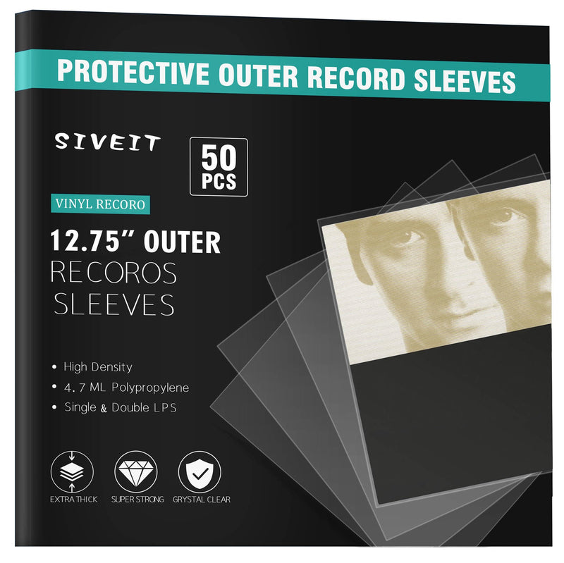  [AUSTRALIA] - Siveit Record Sleeves for Vinyl Record-50 Clear Plastic Protective Vinyl Record Outer Sleeves 4.7 Mil No-Acid -12.75" x 12.5" Record Sleeves Outer for 12" Single and Double LP Album Covers 50 Pack